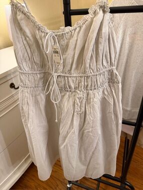 NWT Aerie Women Light Gray Smocked Cotton Chemise Dress SZ XL